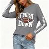 Casual Dames Top met Lange Mouwen, Rugbyprint, Ronde Hals en Gespleten Zoom voor Dagelijks Gebruik