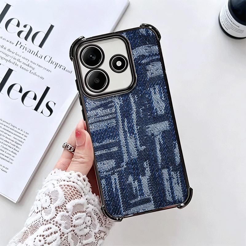 Retro Denim Pattern Soft Phone Case For Xiaomi Redmi Note 14 15 Pro Plus 13 12 11S 11T 5G 10 9S 9 Plating Anti-Fall Fundas