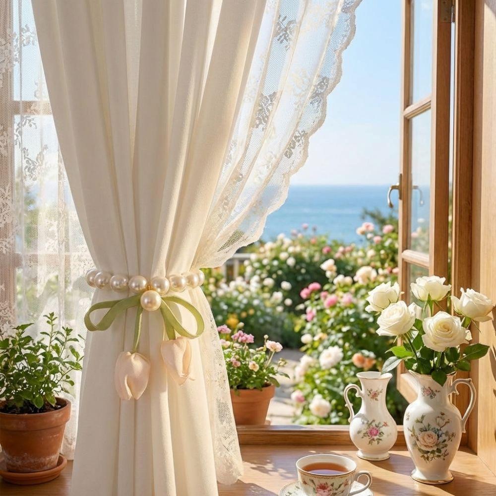 Romantic Flower Pearl Curtain Buckle Exquisite Tulip Curtain Straps Curtains Tie Rope  Office