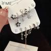 IF ME 6Pcs/set Y2K Star Heart Cross Hoop Earring Set Zircon Silver Tassels Earrings for Women Jewelry Accessories
