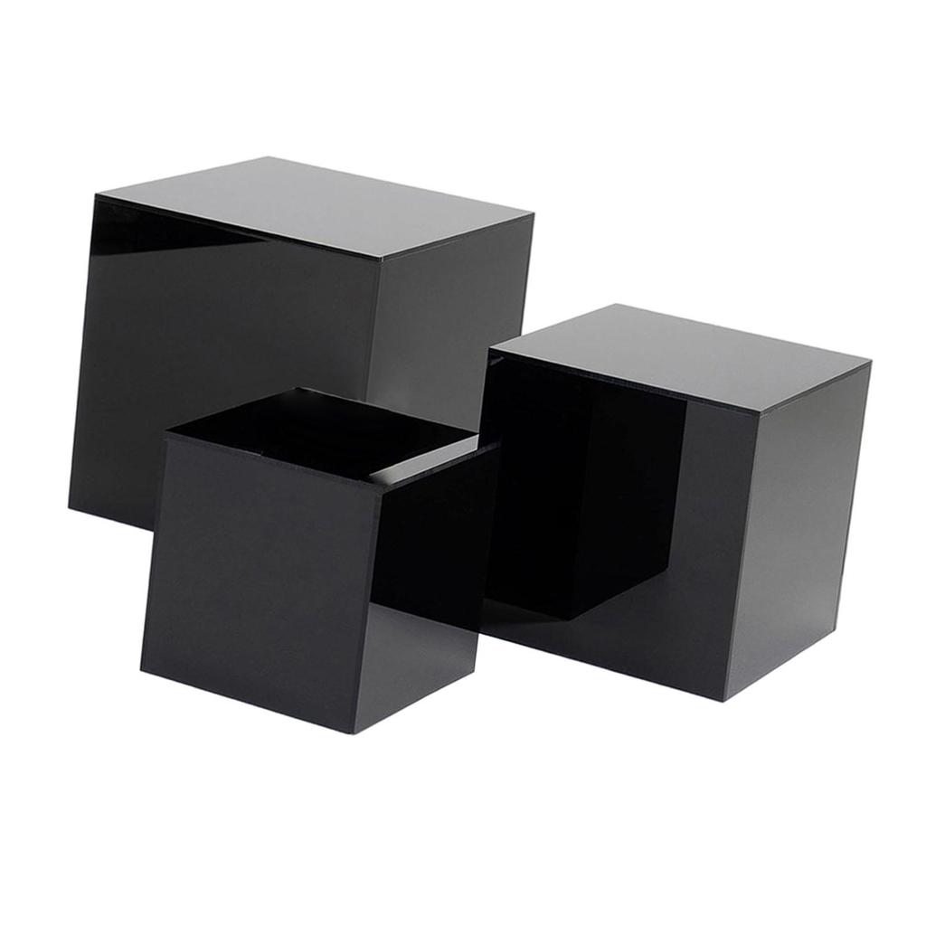 Set of 3 Acrylic Cube Stand Nesting Risers Multipurpose 4" 5" 6" Cubes with Hollow Bottom for Cosmetics Perfume Accessory