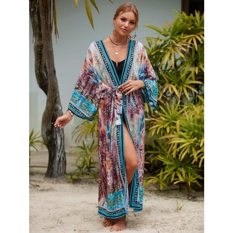 Dámská móda Jaro Podzim Květinový vzor Potisk Dlouhý rukáv Volný pas Neformální šaty