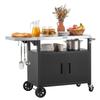Outdoor-Grillwagen mit Aufbewahrungsschrank, 124 cm Grilltisch, Wasserdichte Kücheninsel mit Edelstahlplatte, Regal und Rädern