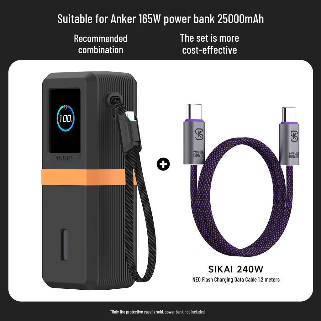 Anker PowerCore 165W Protective Case with Built-in Retractable Cable - Drop-Proof Full Coverage.