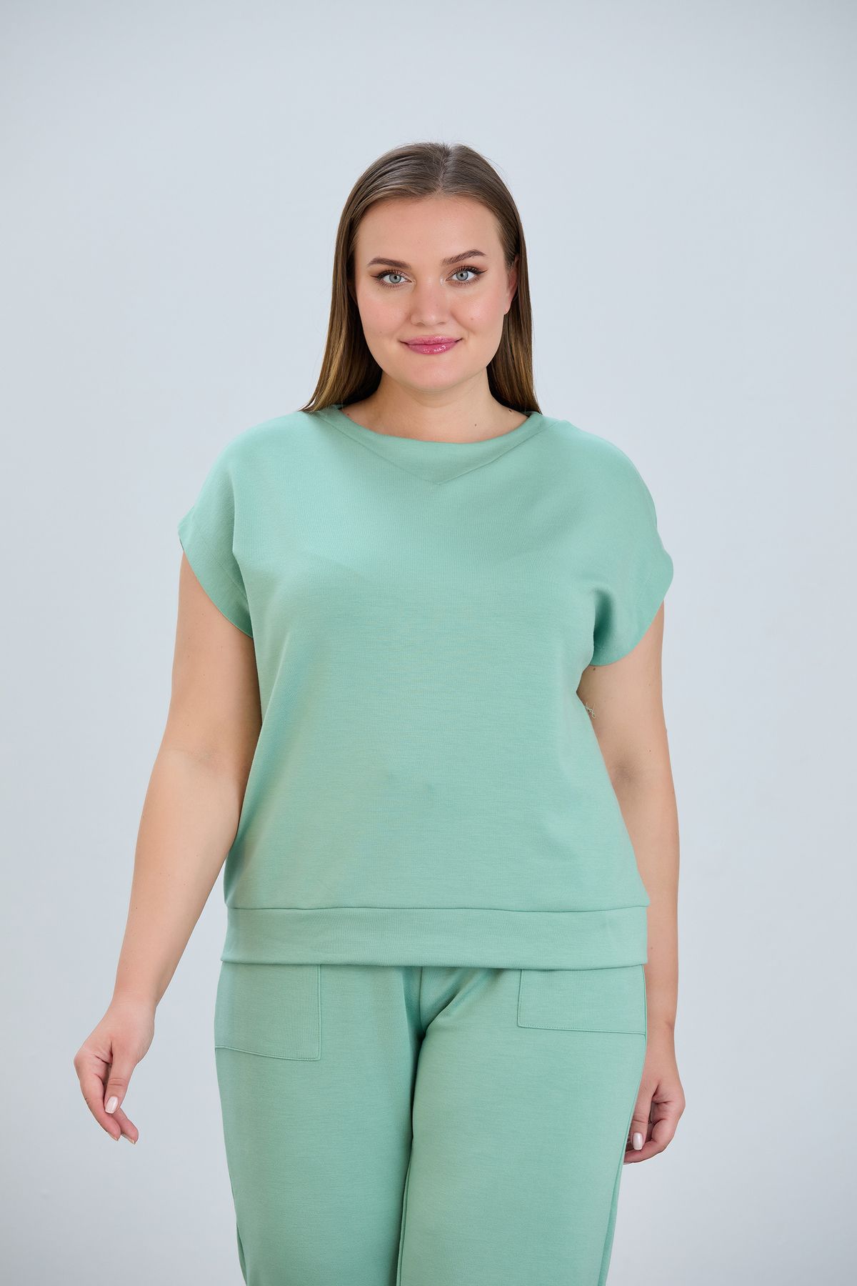 

Женский стильный свитшот большого размера плюс размер Мягкая текстурированная модальная толстовка без рукавов 2XL