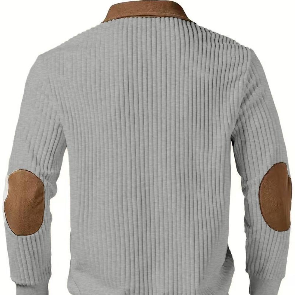 Patch Ribbed Cardigan with Lapel Casual Commuting and Sports Style Autumn Winter Zipper Sweatshirt Vintage Outdoor Style Knit Sweater