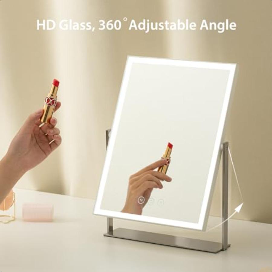 14 Inch Rechargeable Lighted Makeup Mirror Vanity Mirror with 104 LED Lights Rectangular Desk Mirror with Light Metal Table Mir