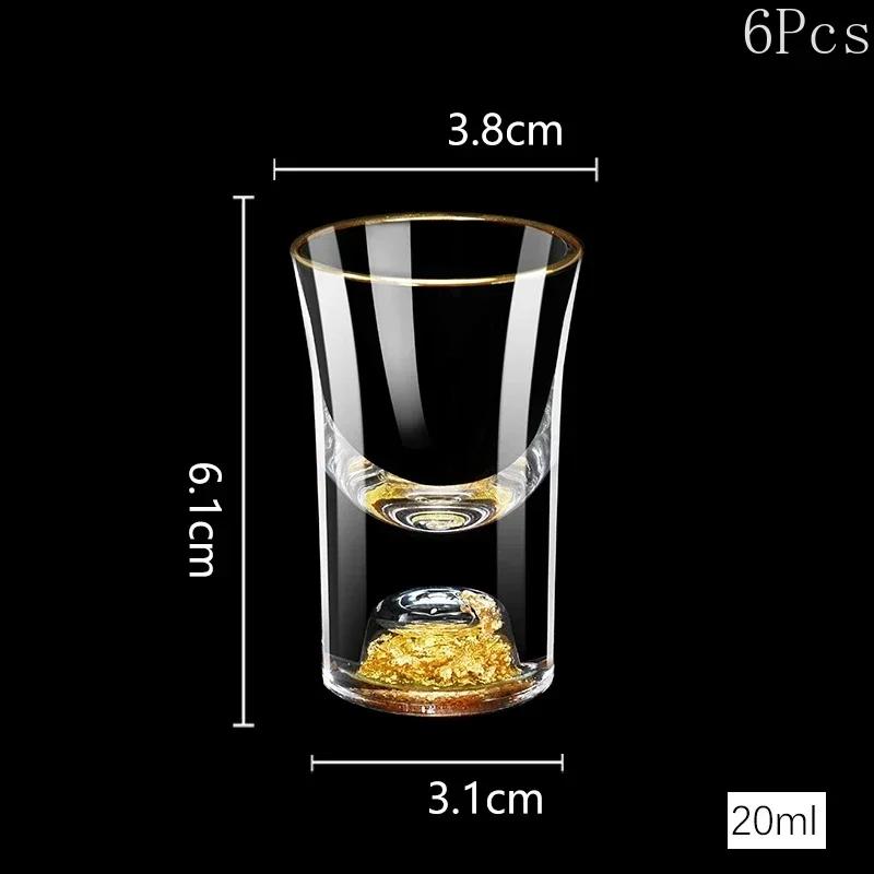 6Pcs Crystal Vodka Shot Glass 0.5oz Mini Size Gold Leaf Wine Glasses Spirits Japanese Sake Korean Soju Brandy Shot Cup