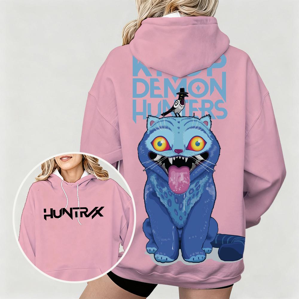 Hot Women's Oversized Hoodie with KPop Demon Hunters Bold Derpy & Bird Graphic Print Dual Side Art Design for Casual Daily Wear