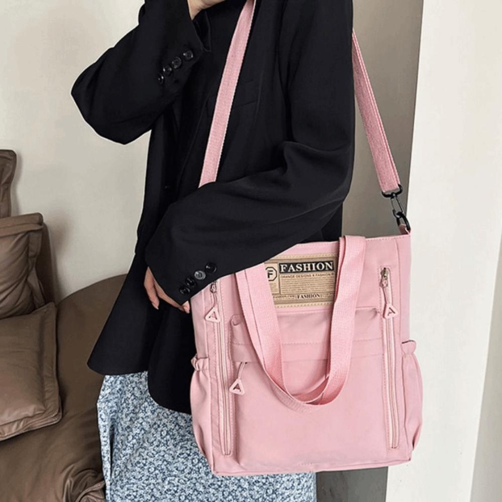 Large Capacity Student Tote Bag Solid Color Shopping Handbag Women's Shoulder Bag Student Class