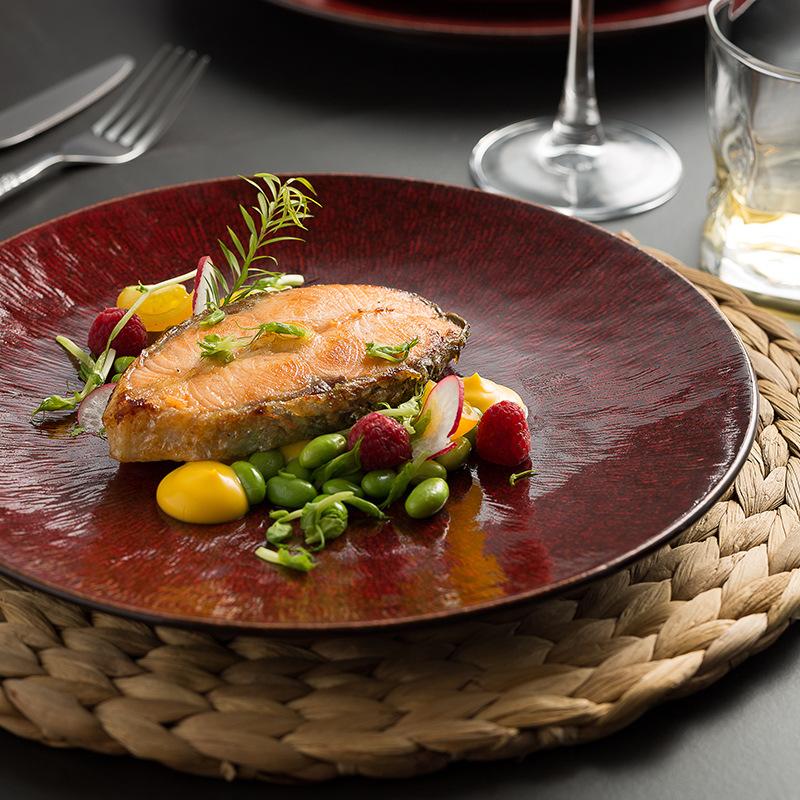 Nordic Red Plate High-end Steak Tray Household Dish Underglaze Color Western Dining Tray Restaurant Tableware French Platter