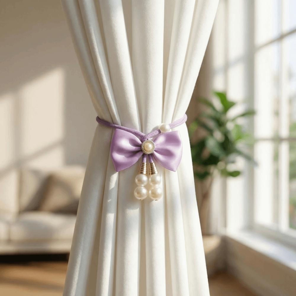 2 PCS Pearl Bowknot Curtain Straps Adjustable Curtains Tie Rope Curtain Tieback Living Room