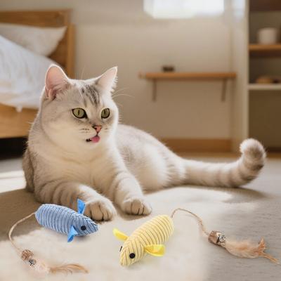 Cat Bell Toy with Feather Tail Bells Interactive Mouse Toy Stimulates Hunting Instincts Long-tail Cat Toy