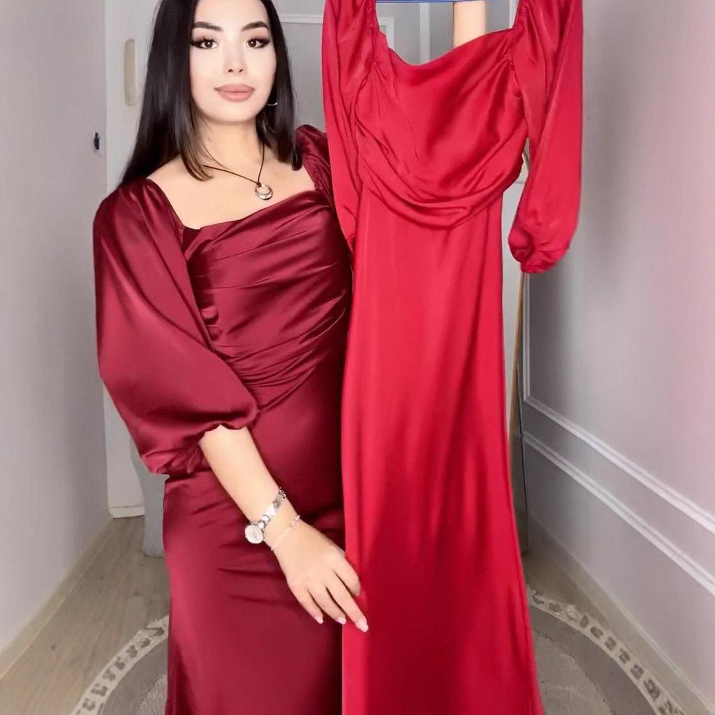 2025 Summer European & American Women's Elegant Square Neck Puff Sleeve Dress