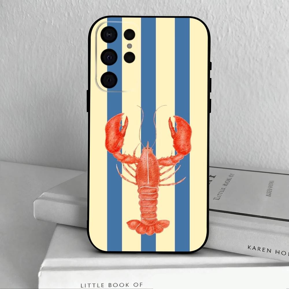 L-Lobster On S-Stripes Ocean Phone Case For Samsung S25,24,23,22,30,21,10,9,Ultra,Plus,Lite,FE,4,5 G Soft Black Case
