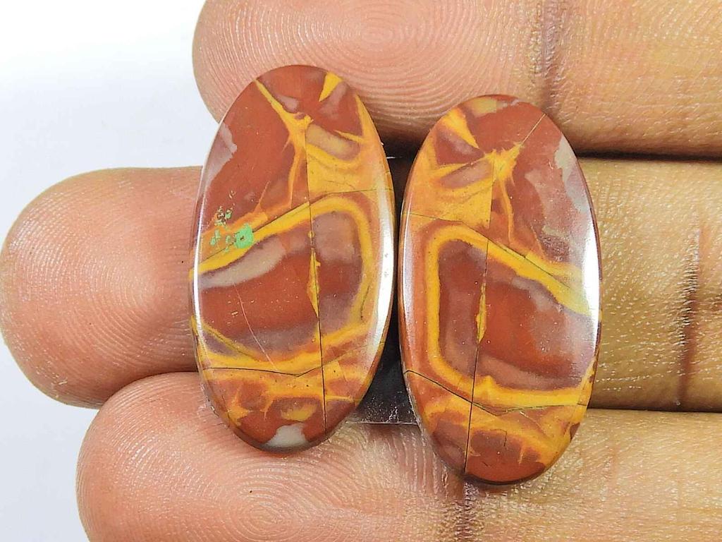 23Cts. Natural Noreena Jasper (13mm X 27mm each) Oval Cabochon Match Pair SK-2734