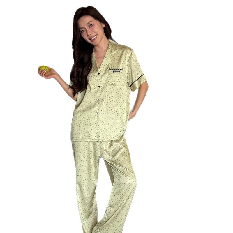 Black label pocket leopard print pajamas light luxury thousand gold wind short-sleeved pajamas women's ice silk spring summer comfortable loungewear