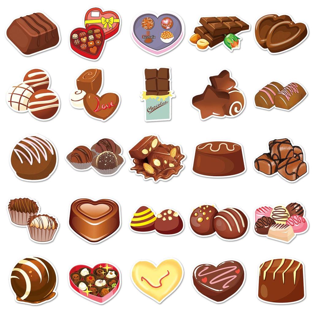 50 Chocolate Cartoon Food Stickers for Kids - Cute, Waterproof Decorations for Diaries, Phone Cases, and Suitcases.