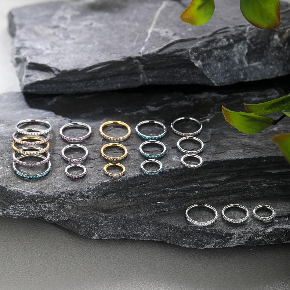 1/5 Pezzi Anelli Naso in Acciaio Zircone CZ 6/8/10/12mm Segmento Cernierato Orecchio Cartilagine Trago Orecchini Helix Cerchi Clicker Piercing Gioielli