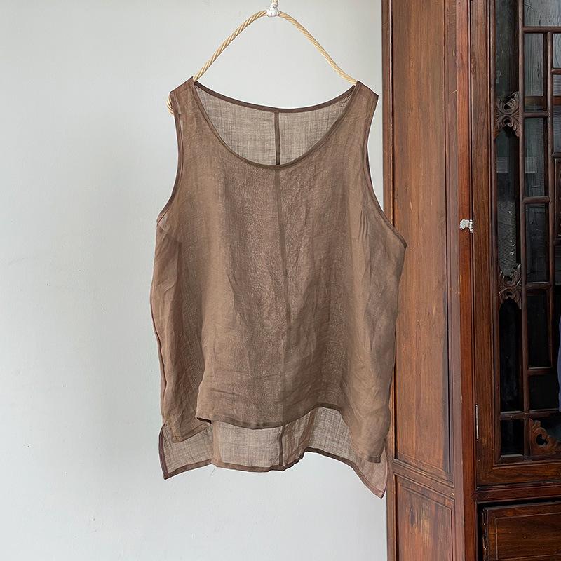 Xiangjia Ling Plus-Size Women's Multi-Color Cotton Linen Sleeveless Vest