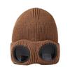 Unisex Goggle Knitted Beanie Hat with Removable Glasses Thick Fleece Lined Windproof Warm Winter Skull Cap for Outdoor Skiing Snowboarding