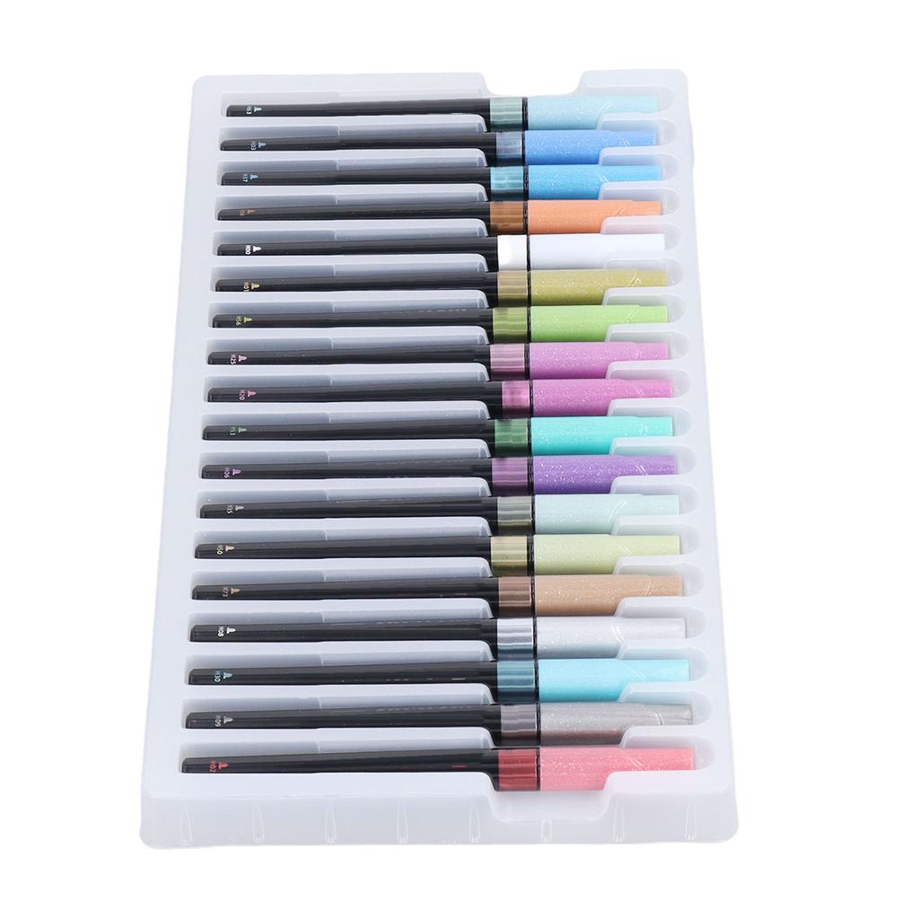 18pcs Brush Tip Coloring Markers 2mm 0.08in Metallic Color Round Pen Head Watercolor Marker for DIY Projects