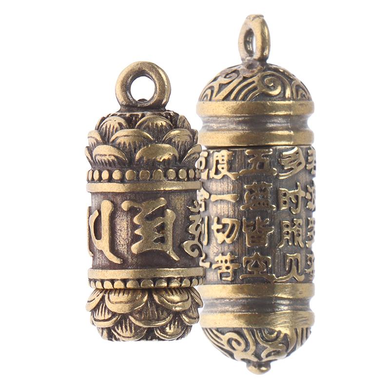 Ottone Buddha Guanyin Sutra Ciondolo Ciondolo Portachiavi Portapillole Custodia per medicinali