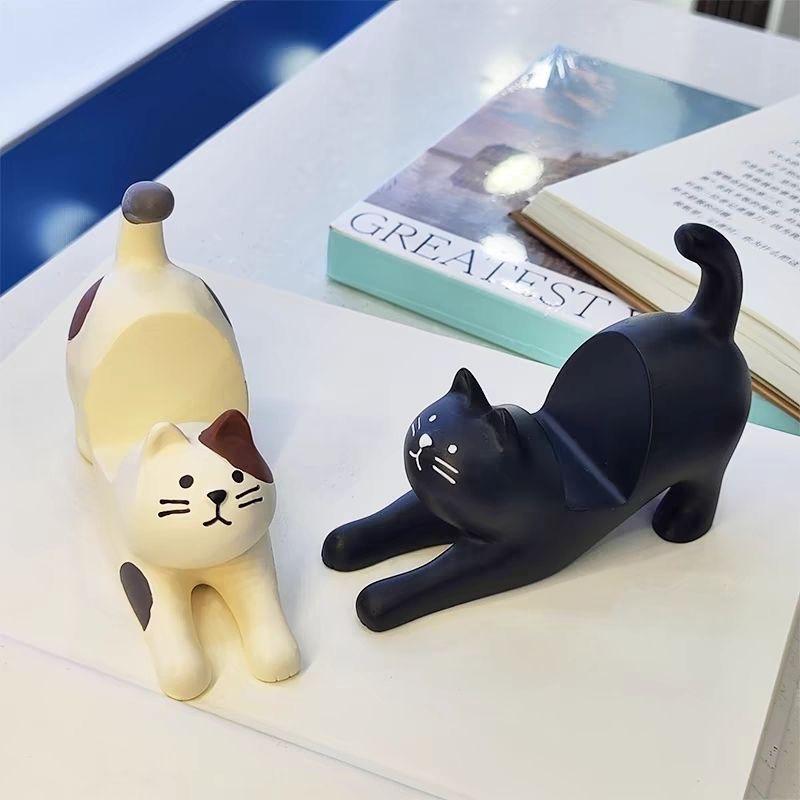 Cute Cat Resin Phone Holder – Lazy Bracket Desktop & Car Stand, Mini Portable Multi-Functional
