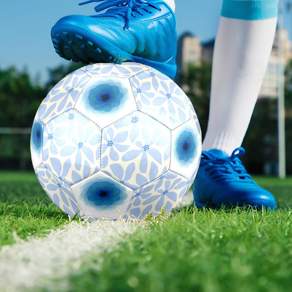 1PC Blue Floral Bloom Soccer Ball Size 5 Football Machine Sewn Indoor/Outdoor Universal Football A38