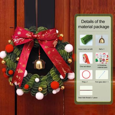 1 Set Weihnachtskranz-Bastelset mit Rot Grün Pfeifenreiniger Glocke Weihnachtsmann Rentier Anhänger Band DIY Handgemacht Weihnachtsbaum Feiertags-Party Hängende Kranzdekoration