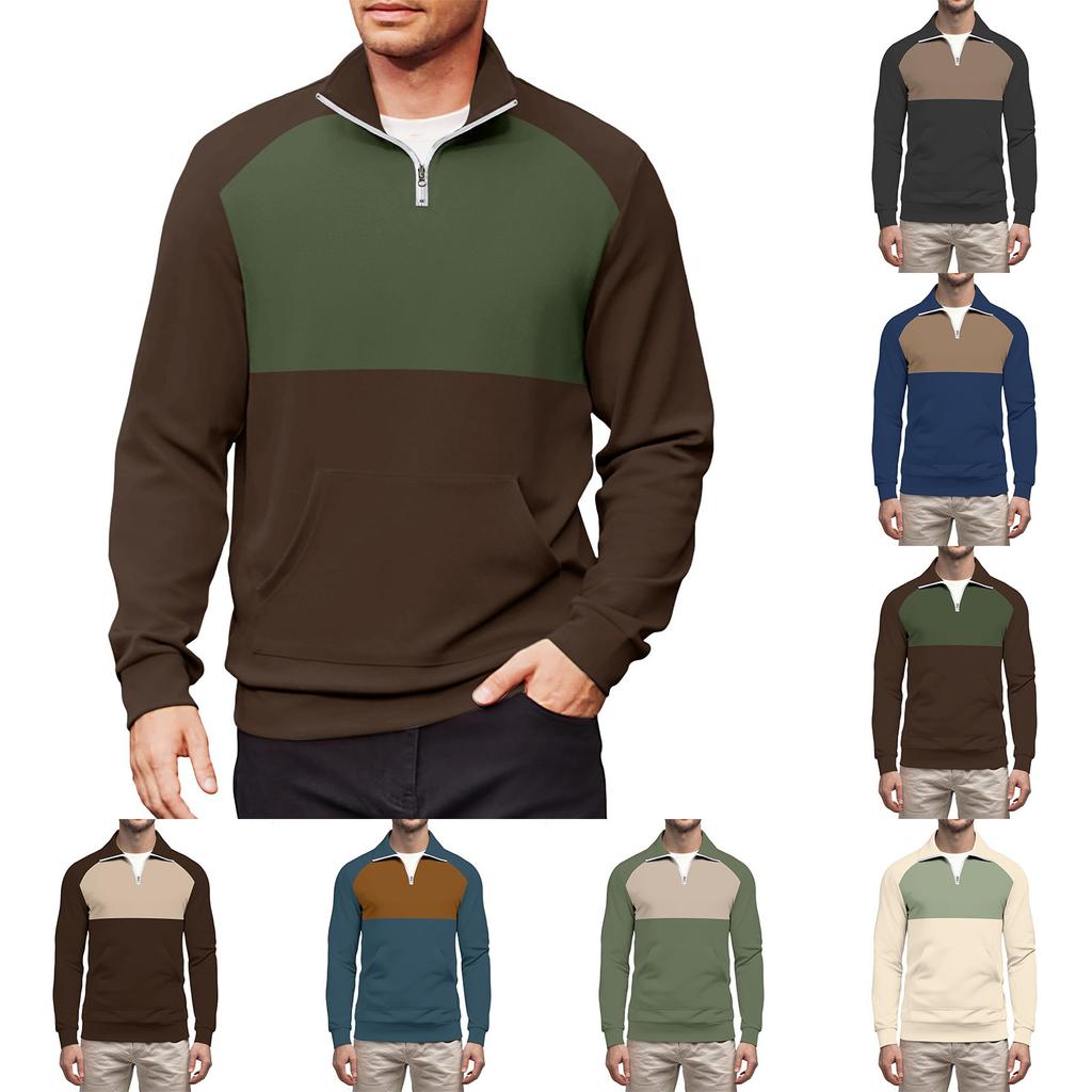 Men's Casual Long-Sleeved Collared Quarter-Zip Sweatshirt
