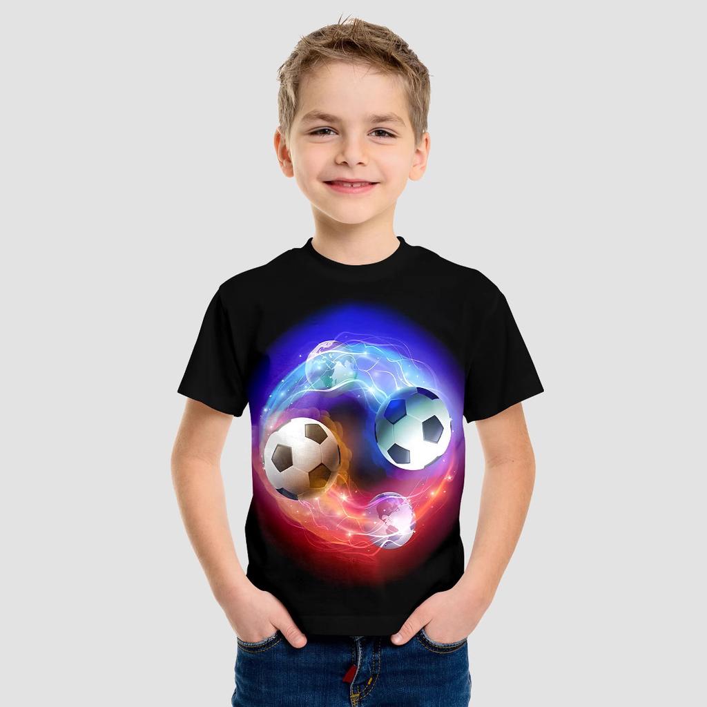 Kids T-shirts Summer Boys' Short Sleeved T-shirt 3D Printed Illusion, Cartoon Sports Football Top for Middle Aged Children Tees