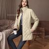 2026 Solid Color Quilted Long Sleeve Cotton Jacket Women Streetwear Mid Length