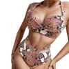 Snake Skin Print Two Ruched Wrap Women Crop Up Bikini Push Front Swimwear Female Bathers Bathing Swimming Swim Suit Tankinis Set