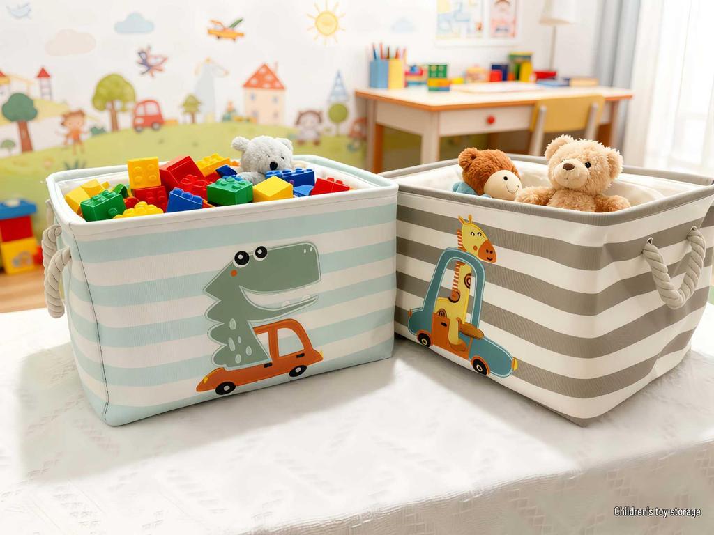 Cartoon Embroidered Fabric Toy Organizer & Laundry Basket