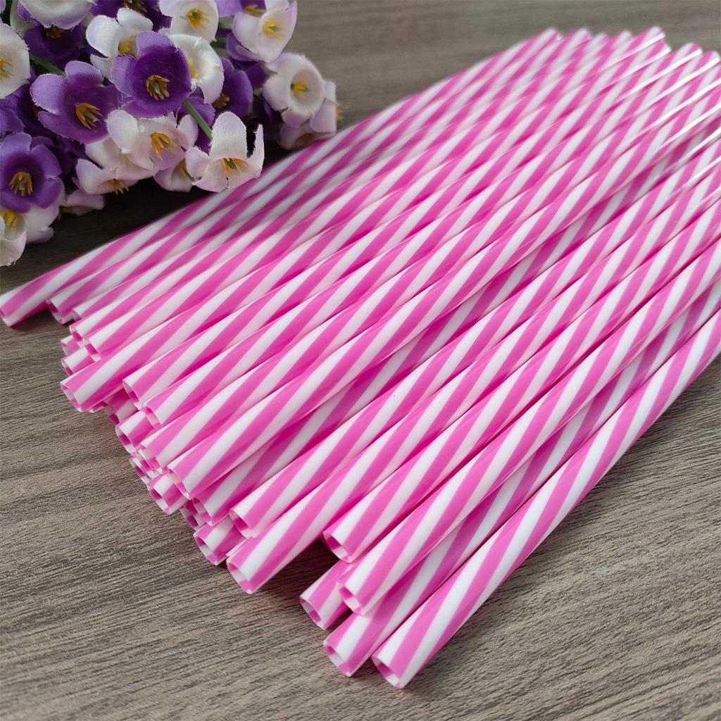 100 Pieces Plastic Drinking Straws 8 Inches Long Multi-Colored Striped Foldable