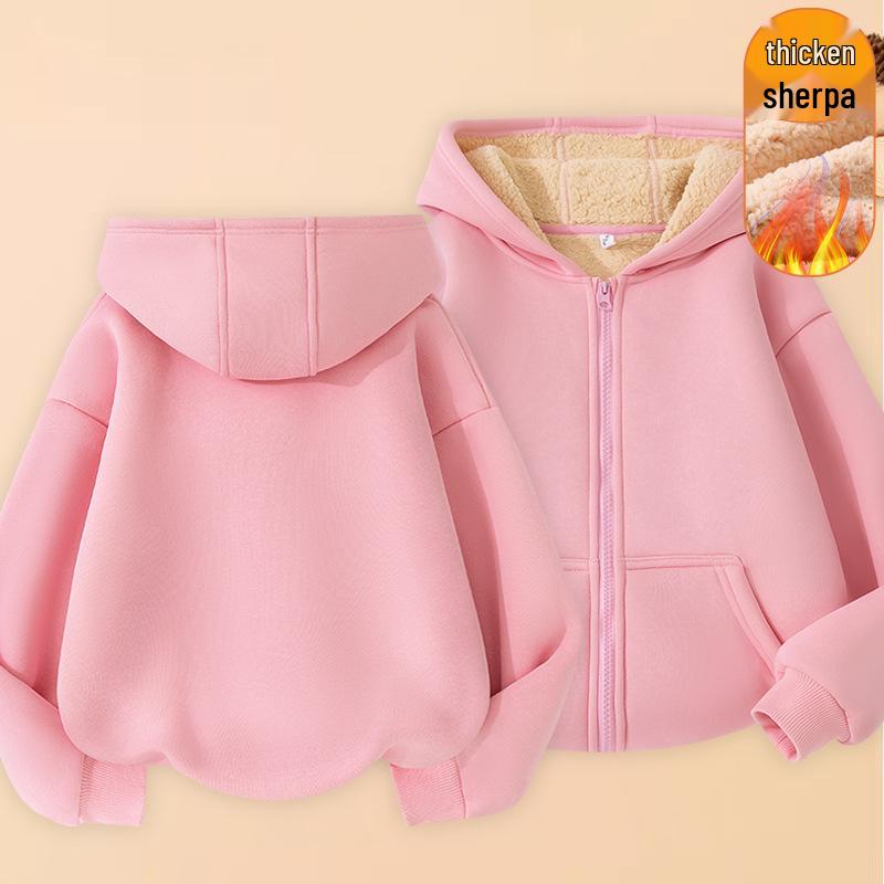 Kids' Lambswool Fleece Hoodie - Fashionable Solid Color Cardigan for Girls and Boys, Warm for Autumn/Winter