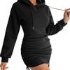 Autumn 2024 Ruffle Hooded Sweatshirt Dress with Side Drawstring for Women
