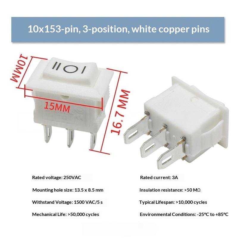 10Pcs KCD11 Rocker Switch 10x15mm Mini Universal Power Toggle Switch for Electronic Component Replacement