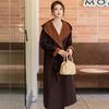 Hooded Double-Sided Long Wool Coat Bathrobe with Tie Waist - Autumn/Winter Korean Fashion Women's Outerwear