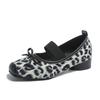 Leopard Square Toe Marie Janes Shoes Bow Women Sandals Ballet 2025 Trend Summer Casual Soft Sole Shoes Shallow Loafers Zapatos