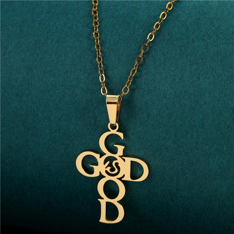 Stainless Steel Peach Heart Cross Necklace Light Luxury High Sense English Letter Style Fashion Items