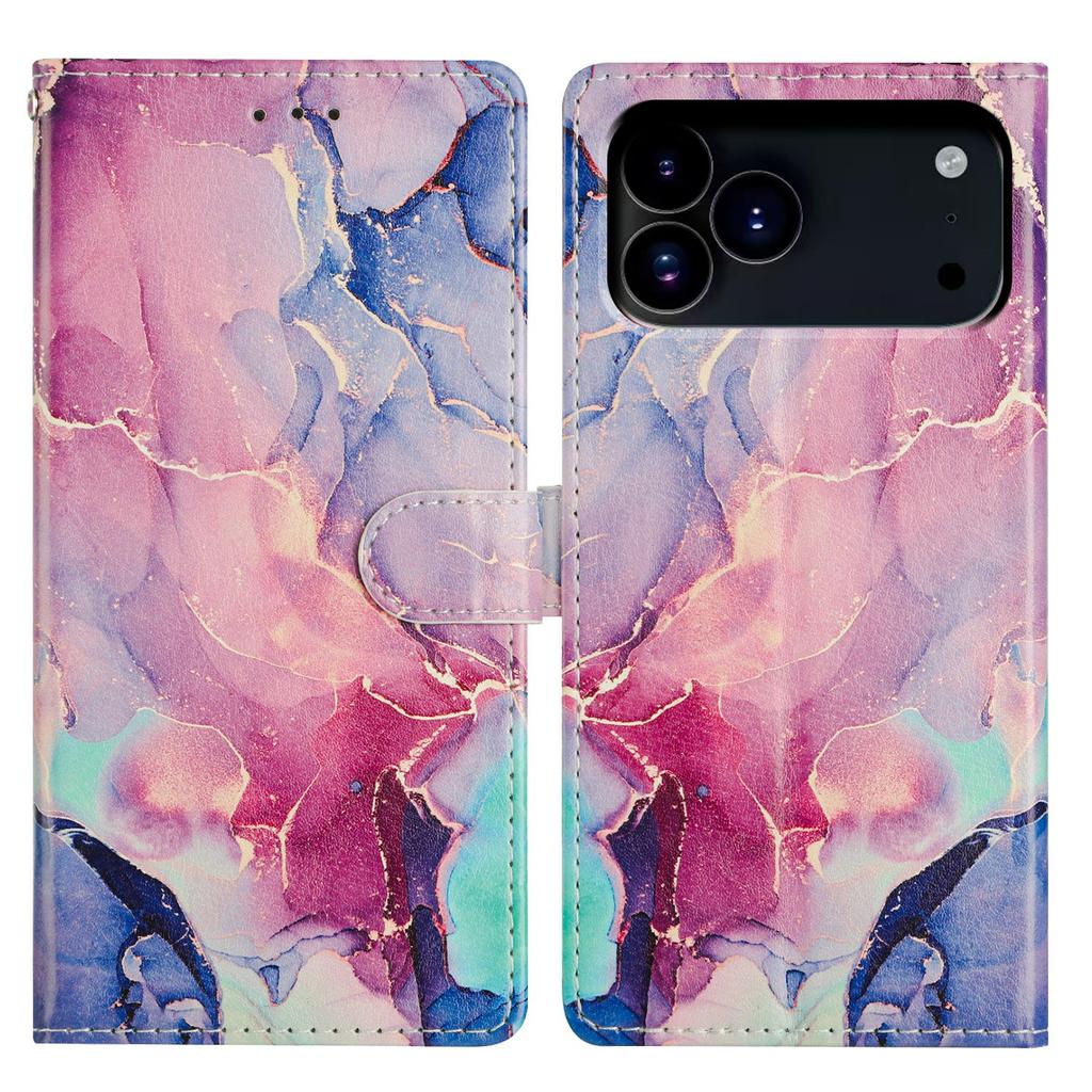 For iPhone 17 Pro Case Pattern Printing Wallet Stand Flip Leather Phone Cover with Strap