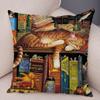 Oil Painting Color Cat Cushion Cover Pillowcase Home Decor Cartoon Animal Sofa Pillowcase Pillowcase Aesthetics