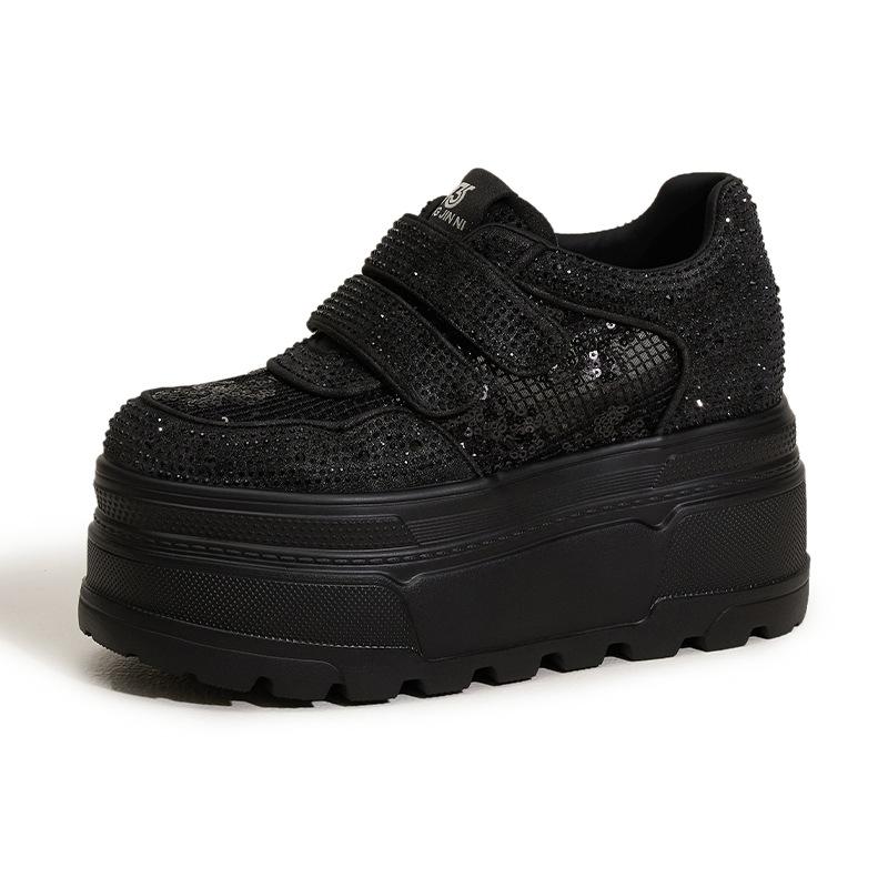 Fashion 10CM Women's Thick Heel Slip-On Shoes Spring Summer Style Breathable Mesh Upper Crystal Decorated Platform Sandals Comfortable