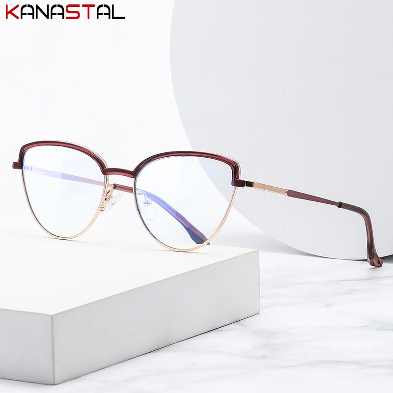Reading Glasses Women Prescription CR39 Lenses Myopia Eyewear Blue Light Blocking Computer TR90 Metal Cat Eye Eyeglasses Frame