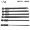 Home Screwdriver Bit Hand Tools 1/4inch 100mm Long 6Pcs/Set Cross Head