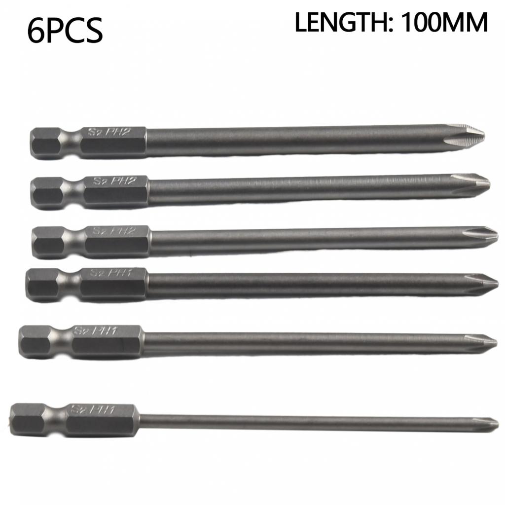 Home Screwdriver Bit Hand Tools 1/4inch 100mm Long 6Pcs/Set Cross Head