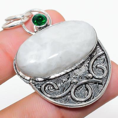 Colgante de Plata de Ley 925 con Piedra Lunar Arcoíris Natural y Peridoto 2.05" O6G80