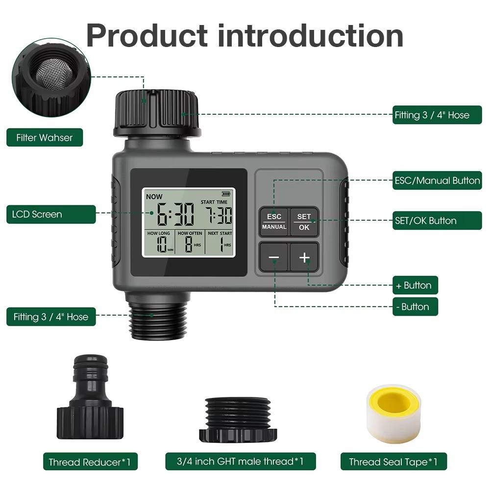 

1/2-Outlets Button/Knob Automatic Water Timer Smart Irrigation Watering System Sprinkler Faucet Hose Programmer Timer for Garden